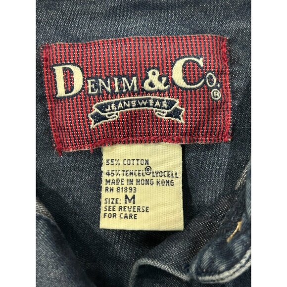 Denim & Co. Button-Up Denim Shirt Blue Sz Medium Cotton Blend Classic Retro - Picture 5 of 9